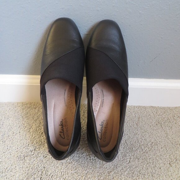 Clarks Womens Juliet Gem Shoes Size 7.5 Black Leather Slip-On Flats - Picture 5 of 11